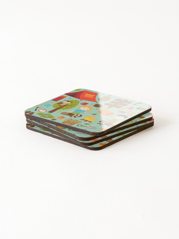 Thumbnail 4 of 5, Coasters (Set of 4), Camping In The Forest - Camping Pattern designed and sold by PatternTale.