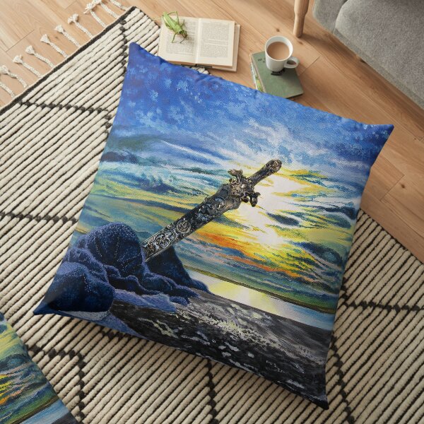 Gold Amazon Sword in the Stone Beach Sunset Floor Pillow