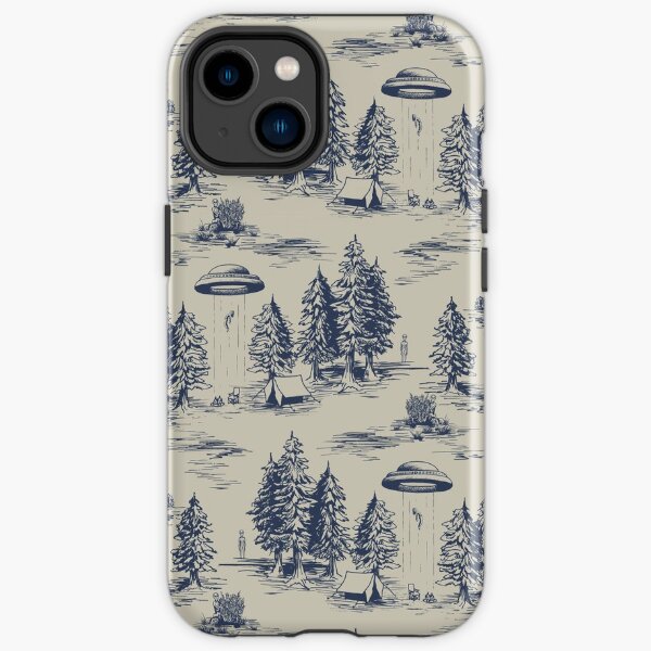 Alien Abduction Toile De Jouy Pattern in Blue iPhone Tough Case