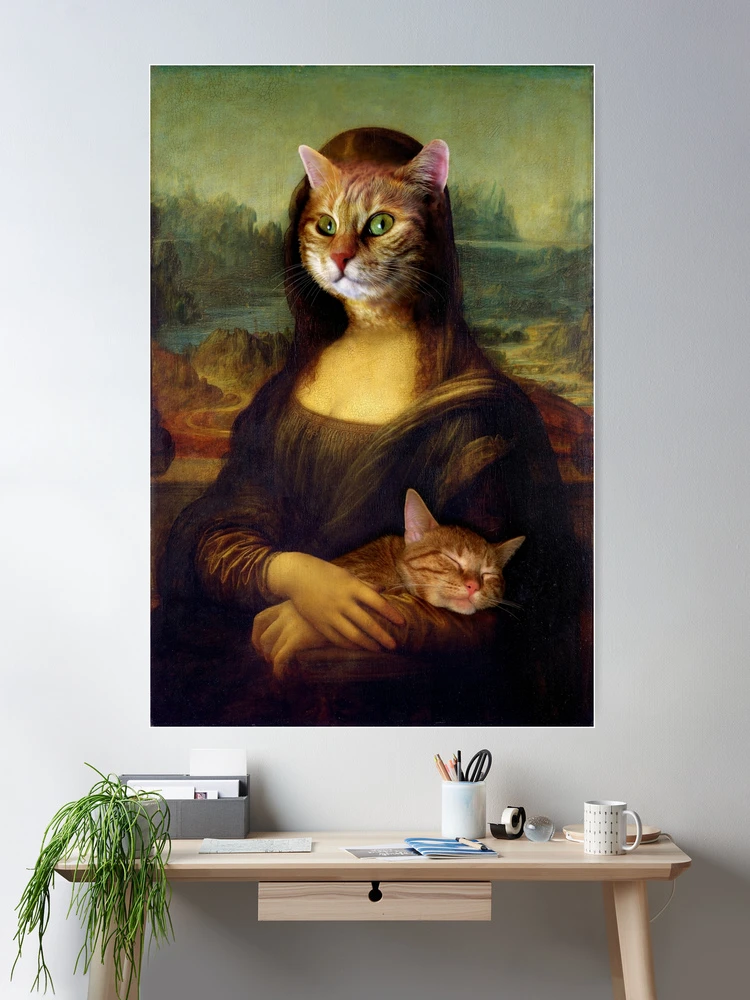 HANHANARTYX Poster Décoratif Sur Toile Vintage Mona Lisa Et Chat Décoration De Salon Et Chambre à Coucher 50,8 X 76,2 Cm