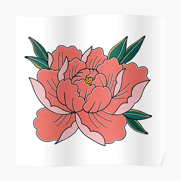 Traditional style peony tattoo on the left forearm
