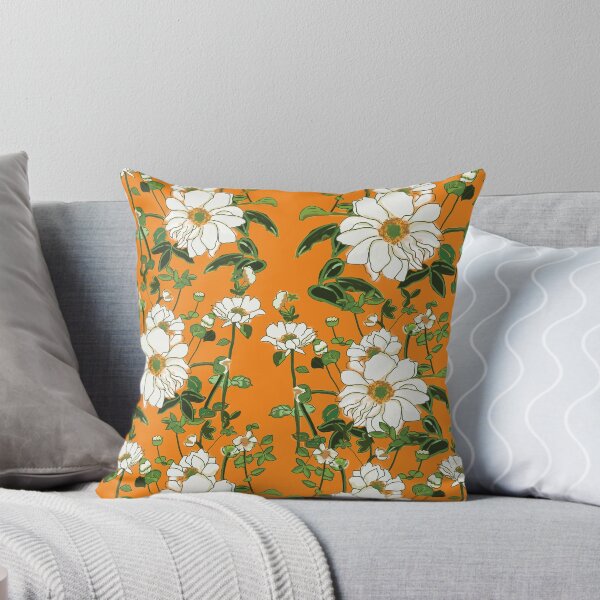 Item preview, Patrón de flores blancas digitales en naranja designed and sold by Yolanda Designs.