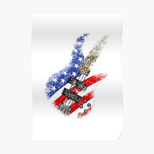 “American Flag Bass Guitar Bassist 4th July” Poster by doodlerob