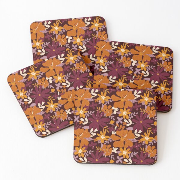 Item preview, Retro Orange and Burgundy Flower Pattern designed and sold by Alisha Watercolors.