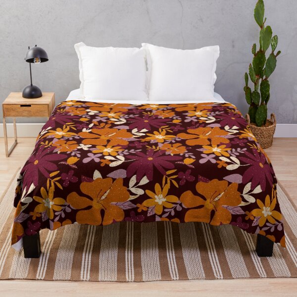 Item preview, Retro Orange and Burgundy Flower Pattern designed and sold by Alisha Watercolors.