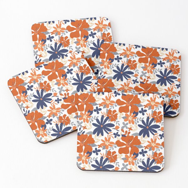 Item preview, Orange and Blue Flower Pattern designed and sold by Alisha Watercolors.