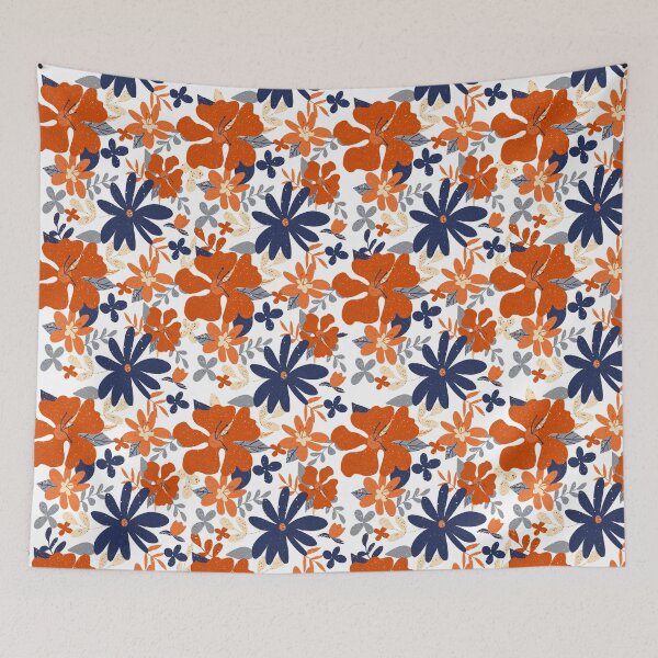Item preview, Orange and Blue Flower Pattern designed and sold by Alisha Watercolors.