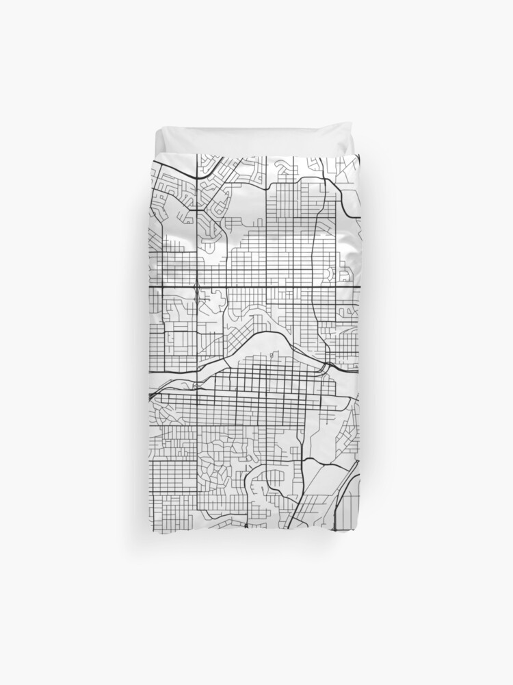 Calgary Map Canada Black And White Duvet Cover By
