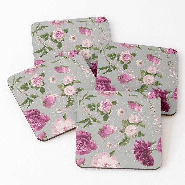 Item preview, Pink Peony and Rose Botanical Floral Motif on Soft Grey Background  designed and sold by cozycaroline.