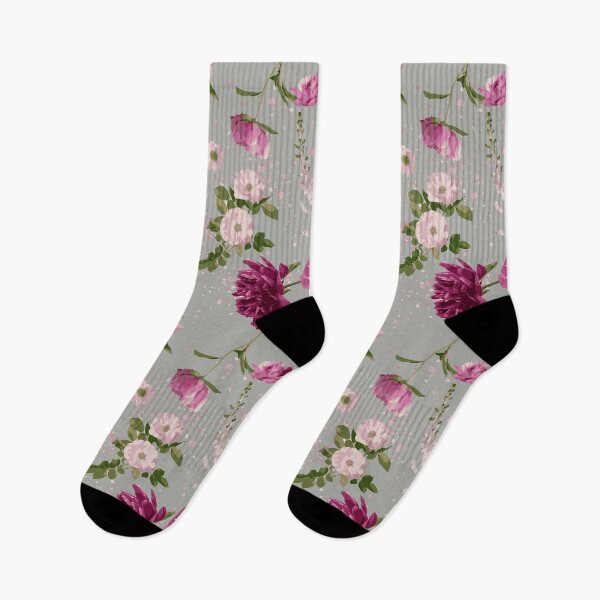 Item preview, Pink Peony and Rose Botanical Floral Motif on Soft Grey Background  designed and sold by cozycaroline.