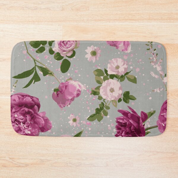 Item preview, Pink Peony and Rose Botanical Floral Motif on Soft Grey Background  designed and sold by cozycaroline.