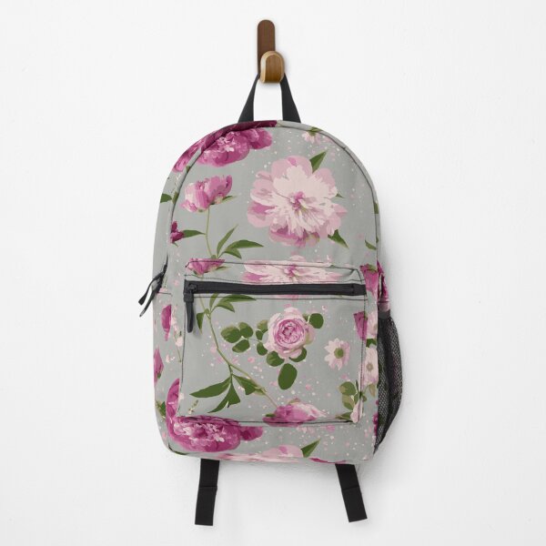 Item preview, Pink Peony and Rose Botanical Floral Motif on Soft Grey Background designed and sold by cozycaroline.