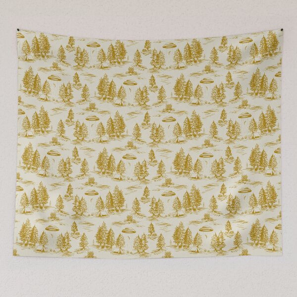 Item preview, Yellow/Gold Alien Abduction Toile De Jouy Pattern designed and sold by somecallmebeth.