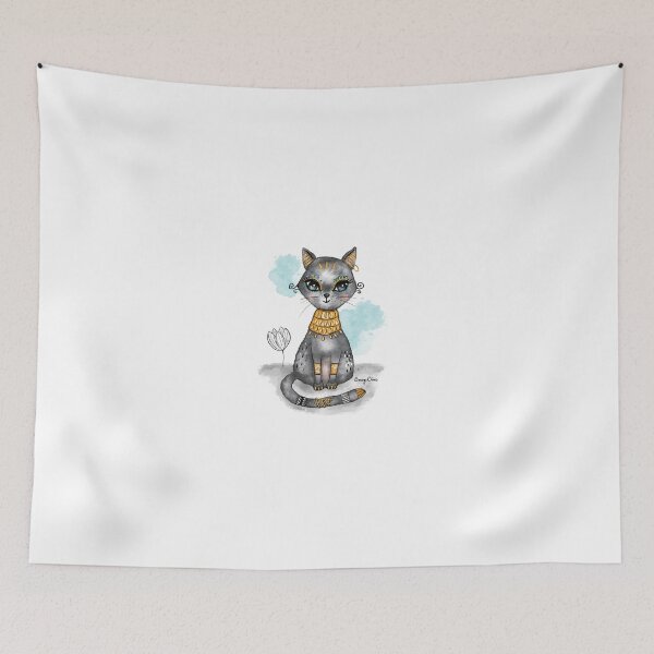 Item preview, Cleo-CAT-ra, Cleopatra’s Pet Pharaonic Cat, Teal Blue and Yellow Gold designed and sold by nancyelias.