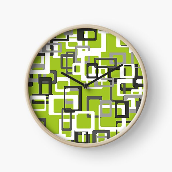 Green, Grey, and White round rectangles Clock
