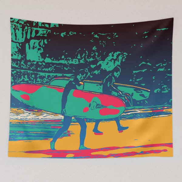 Item preview, Abstract surfing, colorful print, ocean, beach, surf board, wetsuit, California designed and sold by Nostrathomas66.