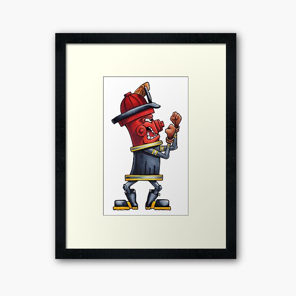 Hydrant Fire Fighter Fireman Up Framed Art Print