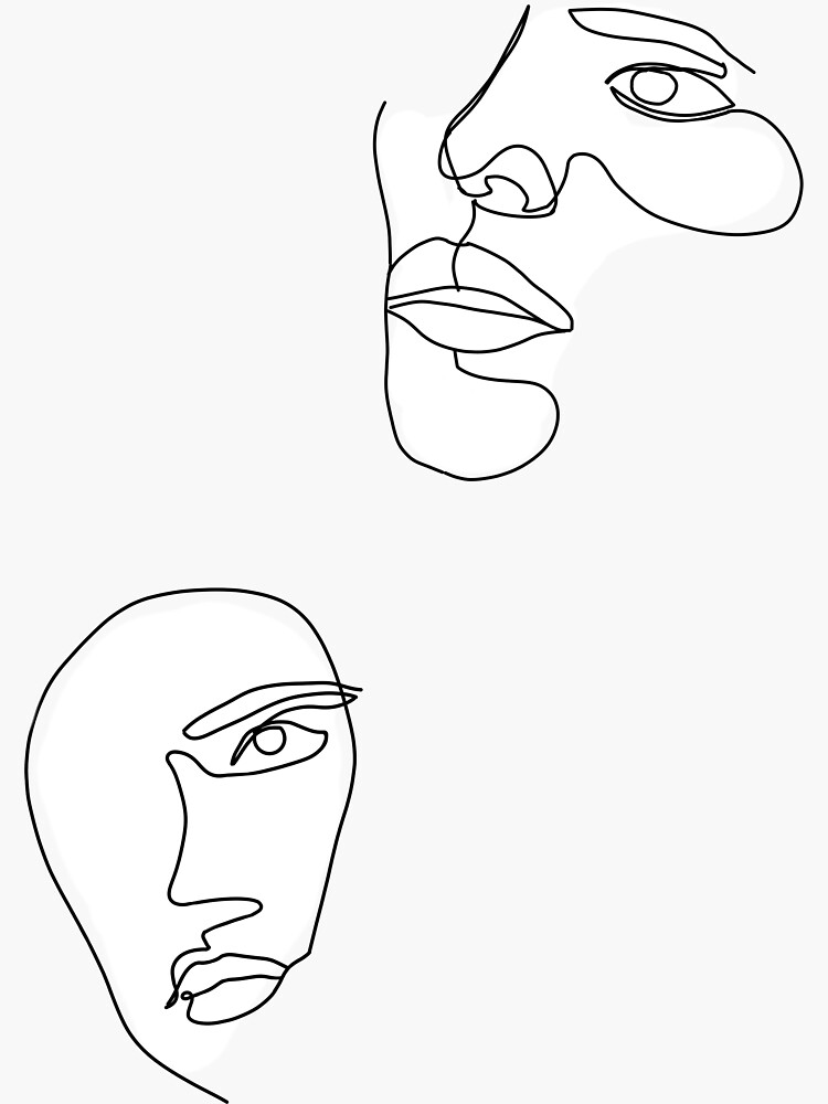 One Line Art and Abstract Faces. Continuous Line Drawings of Minimalist and  Abstract Faces. Black and White | Sticker