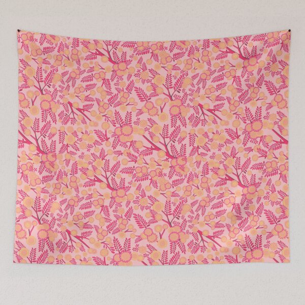 Item preview, Golden Wattle Flowers - Retro Pink and Yellow designed and sold by Sketchbook Designs.