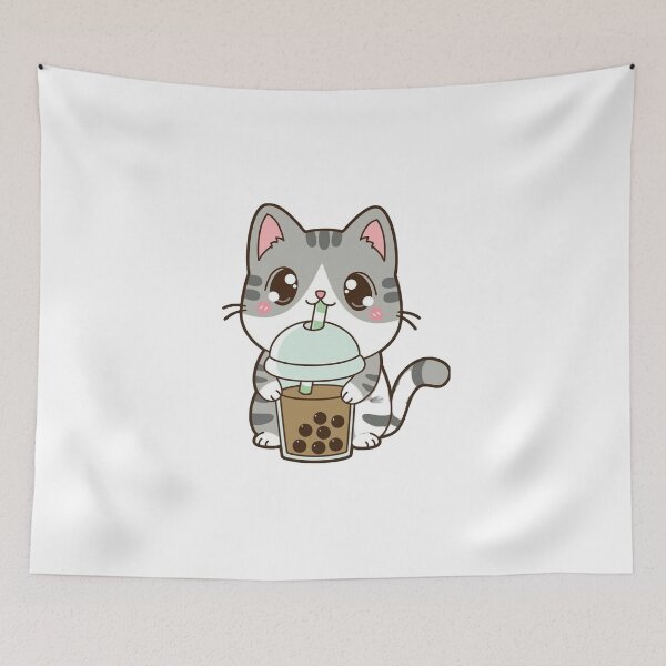 Item preview, Kawaii Cat with milk tea  designed and sold by Whimsical Prints.