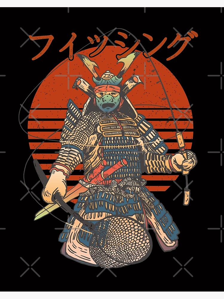 Fishing Samurai Japanese Calligraphy Vintage Retro Art | Art Board Print