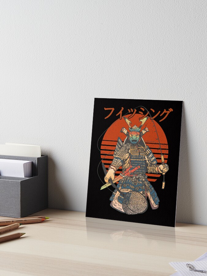 Fishing Samurai Japanese Calligraphy Vintage Retro Art Art Board