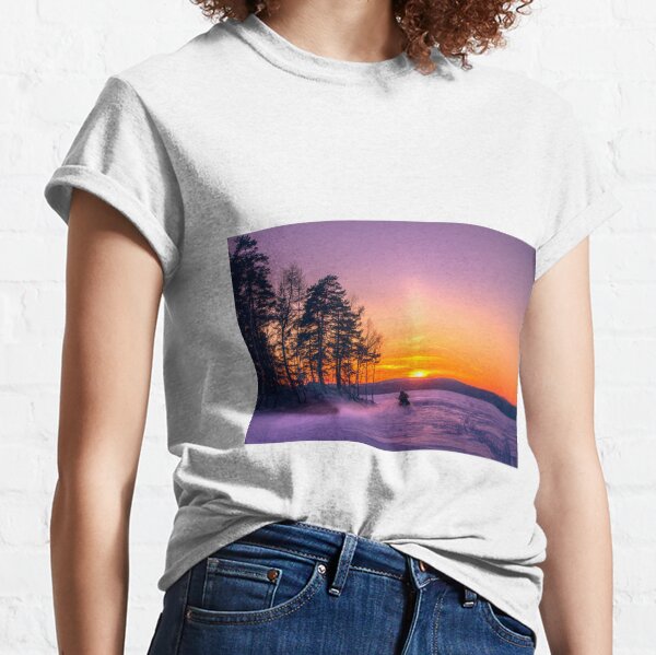 The snow mobile race toward the Sun pillar Classic T-Shirt