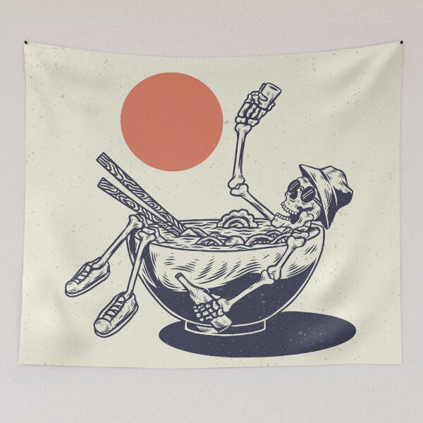 Item preview, Hand Drawing Illustration Skeleton Skull Concept from Skeleton Swimming Ramen Noodles designed and sold by Peekonet.