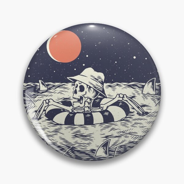 Item preview, Hand Drawing Illustration Skeleton Skull Concept from Skeleton Swimming with Buoy Targeted with Shark designed and sold by Peekonet.