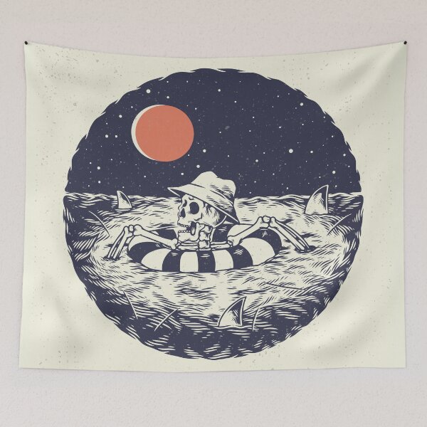 Item preview, Hand Drawing Illustration Skeleton Skull Concept from Skeleton Swimming with Buoy Targeted with Shark designed and sold by Peekonet.