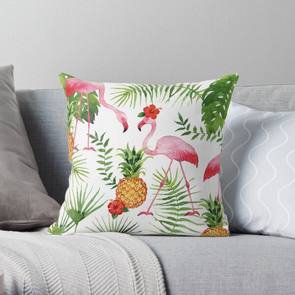 Flamingo & Pineapples Throw Pillow