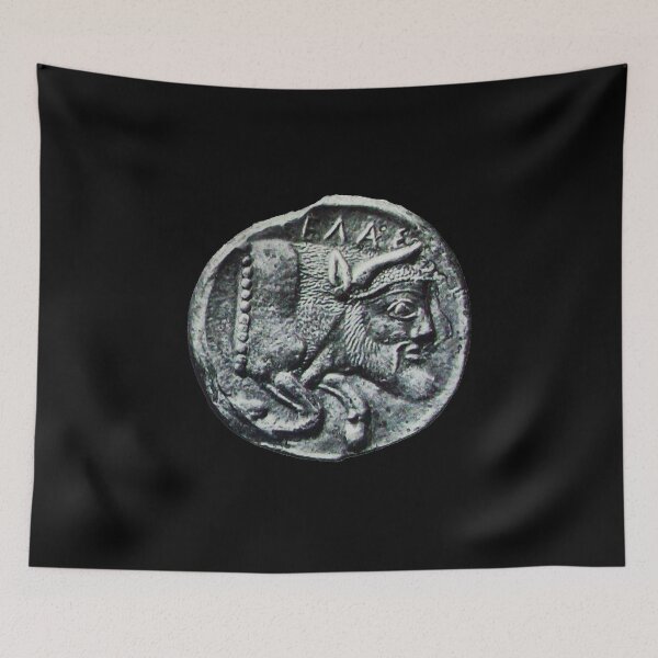 Item preview, ANTIQUE GREEK SICILIAN SILVER COIN,Androcephalic Bull, River God Gelas  designed and sold by BulganLumini.