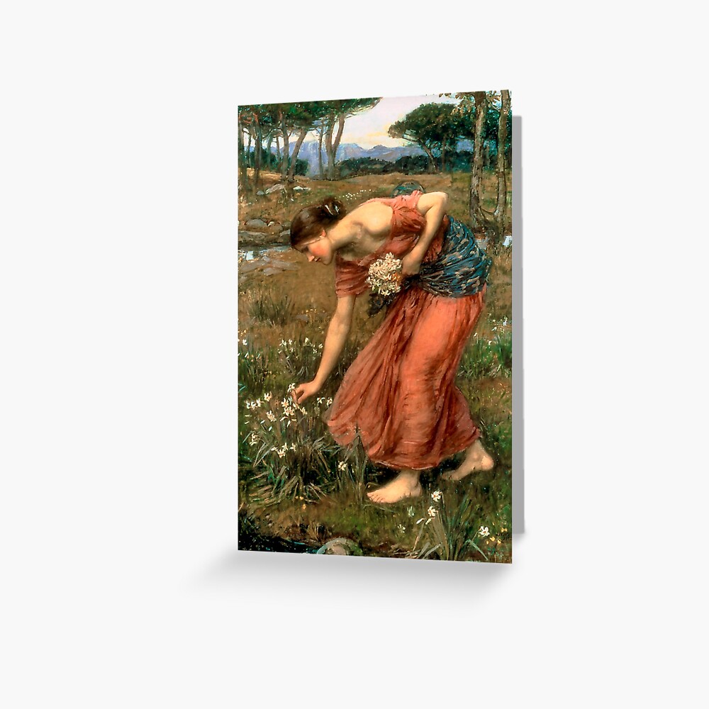 Narcissus By John William Waterhouse Greeting Card For Sale By Mara   Papergc,500x,w,f8f8f8 Pad,1000x1000,f8f8f8 