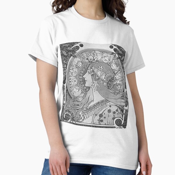 Aperçu de l'œuvre Alphonse mucha - Zodiaque, noir et blanc créée et vendue par Vivanne-art.