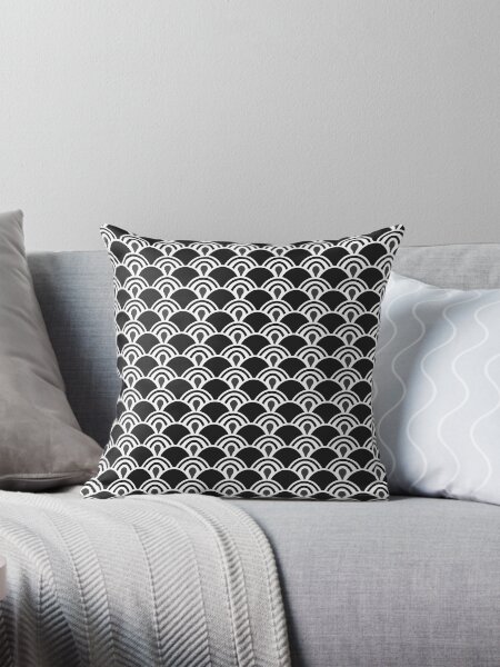 Vagues Japonaises Lignes et Disques - noir Coussin