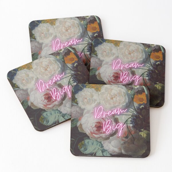 Artikelvorschau, Träumen Sie groß, Vintage-Blumen mit neonpinkem Text entworfen und verkauft von SJAPhoto.