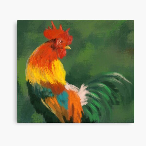 Charming Oil painting happy family cock with hens chicks in summer Hand painted 
