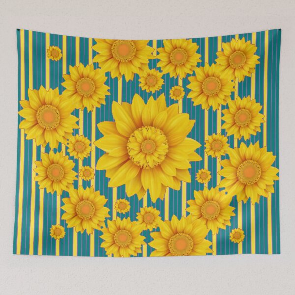 Item preview, GOLDEN SUNFLOWERS ABSTRACT PATTERNS TEAL COLOR  ART designed and sold by sharlesart.