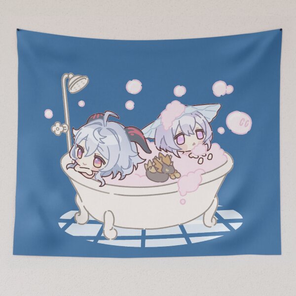 Item preview, Genshin Impact Chibi Ganyu and Qiqi Bathing Time designed and sold by NewEraMutant.
