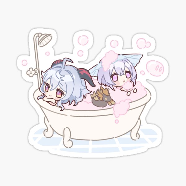 Item preview, Genshin Impact Chibi Ganyu and Qiqi Bathing Time designed and sold by NewEraMutant.
