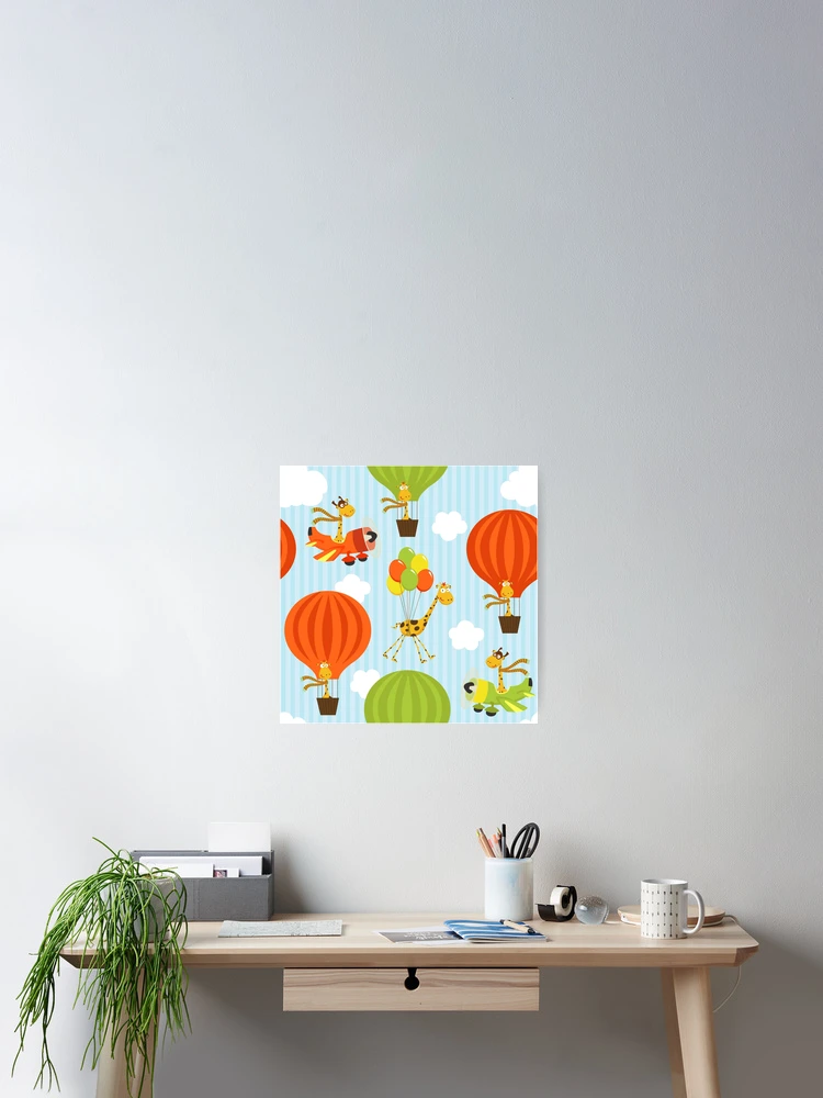 Thumbnail 2 of 3, Poster, Cartoon Giraffe Balloon Pattern designed and sold by PatternTale.