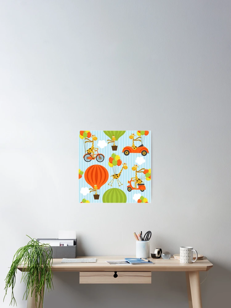 Thumbnail 2 of 3, Poster, Cartoon Giraffe Balloon Pattern designed and sold by PatternTale.