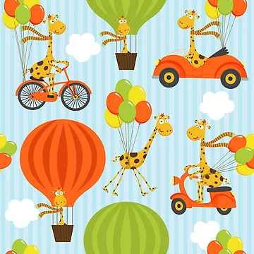 Artwork thumbnail, Cartoon Giraffe Balloon Pattern by PatternTale