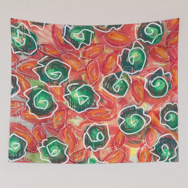 Item preview, Green Flowers with Red Leaves designed and sold by Sarah Aubry.