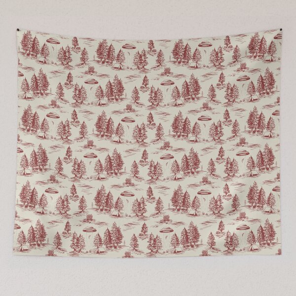 Item preview, Red Alien Abduction Toile De Jouy Pattern designed and sold by somecallmebeth.