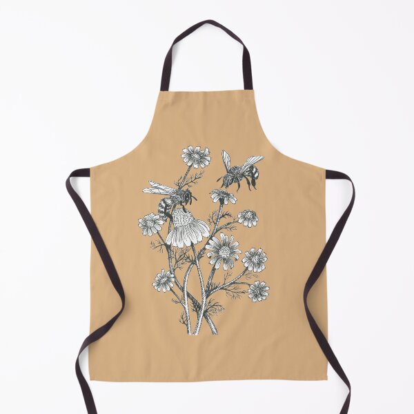 bees and chamomile on caramel background Apron
