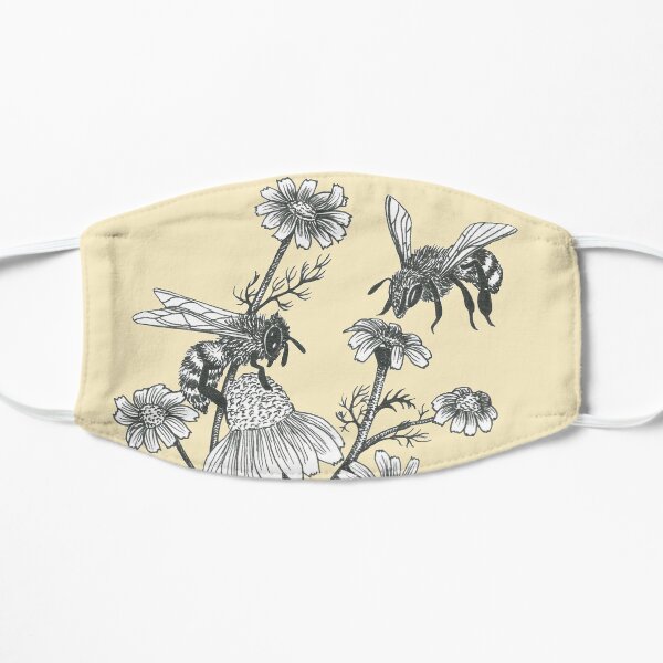 bees and chamomile on honey background Flat Mask