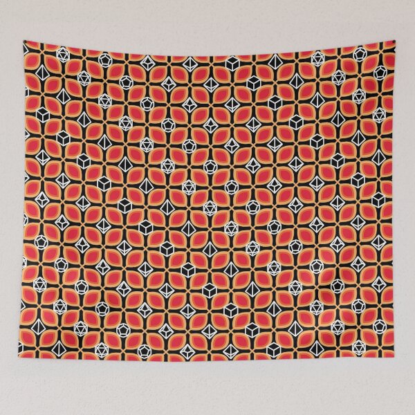 Item preview, 1970s Retro Inspired Polyhedral Dice Set and Leaf Seamless Pattern - Red designed and sold by GenAumonier.