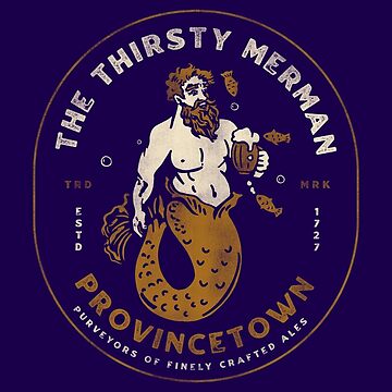 Artwork thumbnail, The Thirsty Merman, Provincetown, Cape Cod Massachusetts. Cool Nautical Shirt Art by The Whiskey Ginger Design Shop