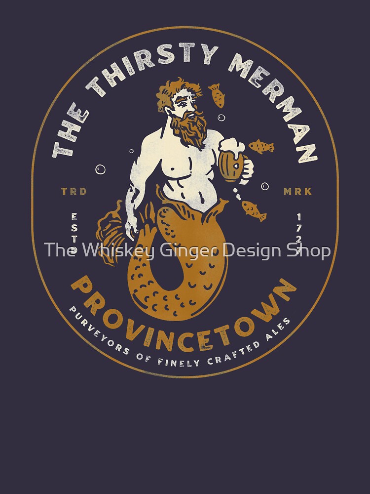 Thumbnail 3 of 3, Racerback Tank Top, The Thirsty Merman, Provincetown, Cape Cod Massachusetts. Cool Nautical Shirt Art designed and sold by gramse212.